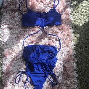 Blue two piece thong swimsuit